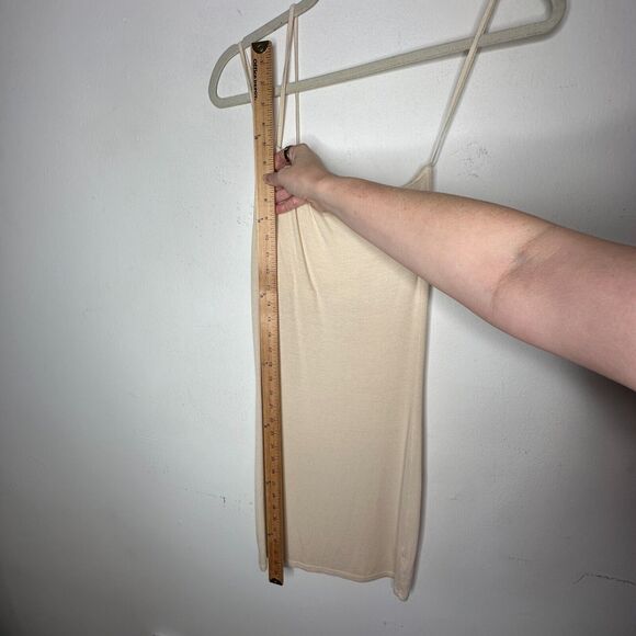 Enza Costa Sexy Cream One Shoulder Spaghetti Strap Ribbed Bodycon Mini Med - Picture 10 of 11